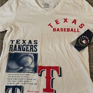 MLB Texas Rangers White Red and Navy Graphic V-Neck Jersey Top